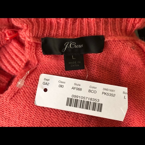 J. CREW Wool Blend Ruffle Neck Sweater Brilliant Coral Large NWT - Picture 6 of 8